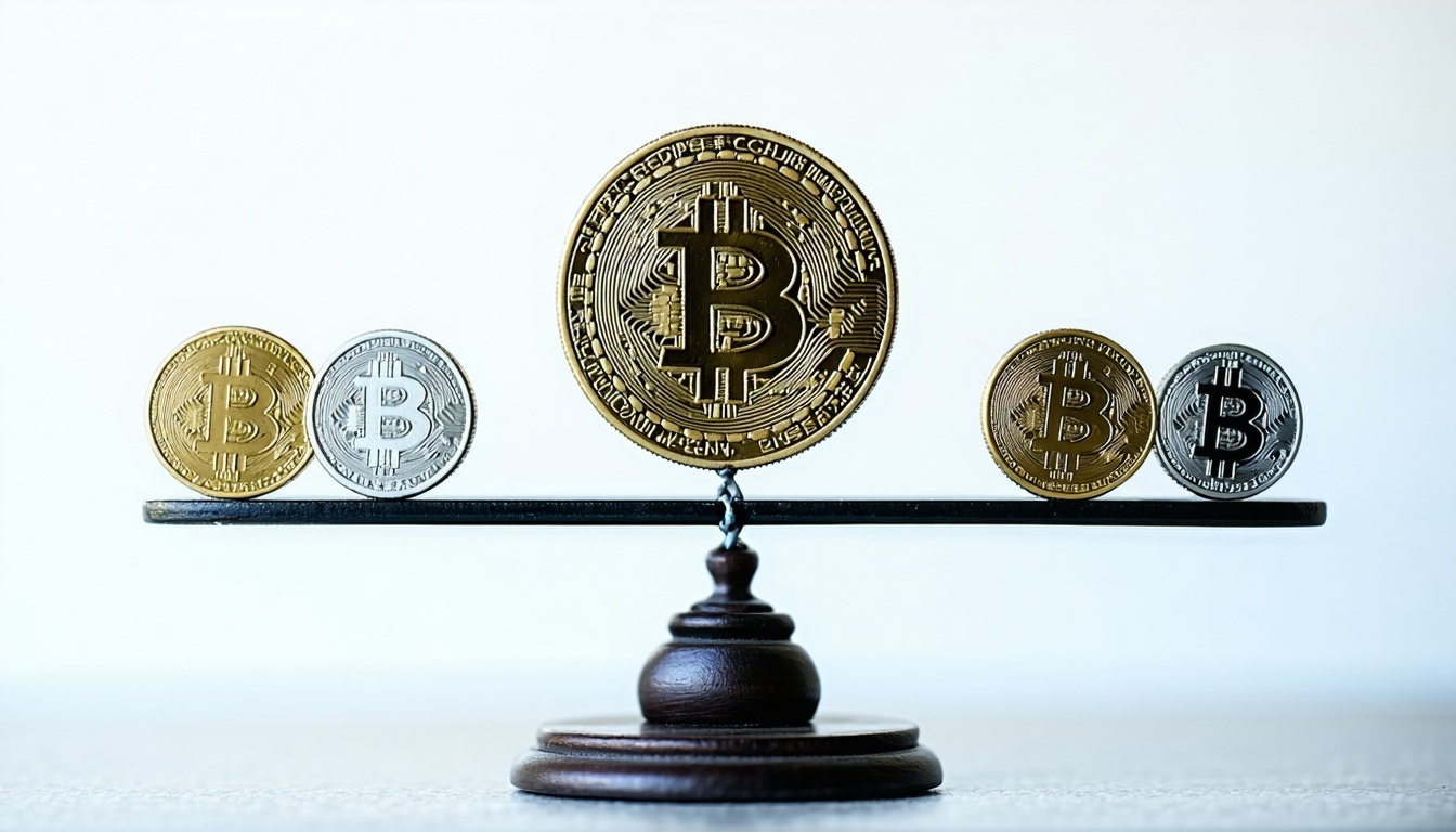 A digital coin balancing on a scale with well know
